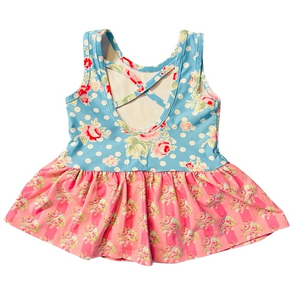 Olive Mae Baby Girl Floral Blue and Pink Swimsuit Size 18 Months - Picture 2 of 7